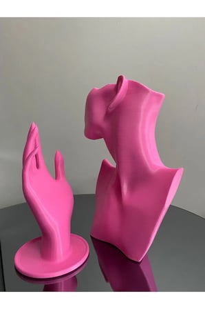 Pembe Renk Dekoratif Takı Mankeni ve El 2'li Set Takı Teşhir Standı 23 ve 18 Cm Takı Organizeri Küpe