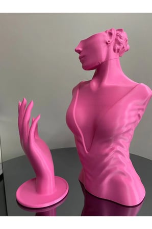 Pembe Renk Dekoratif Takı Mankeni ve El 2'li Set Takı Teşhir Standı 30 ve 18 Cm Takı Organizeri Küpe