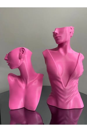 Pembe Renk Dekoratif Takı Mankeni 2'li Set Takı Teşhir Standı 30 ve 21 Cm Takı Organizer Küpe Kolye