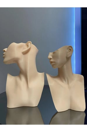 2'li Set Bej Dekoratif Takı Mankeni, Takı Teşhir Standı Set, Takı Organizeri, Mücevher