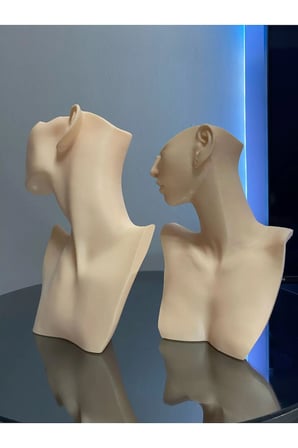 2'li Set Bej Dekoratif Takı Mankeni, Takı Teşhir Standı Set, Takı Organizeri, Mücevher