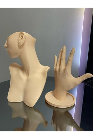 21 cm Bej 2'li Dekoratif Takı Organizer Mankeni Standı Set Şık Makyaj Mücevher Kolye Sergi