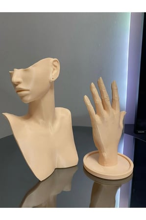 21 cm Bej 2'li Dekoratif Takı Organizer Mankeni Standı Set Şık Makyaj Mücevher Kolye Sergi