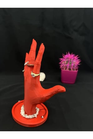 Kırmızı 18 CM Dekoratif Beyaz El Takı Mankeni, Yüzük Standı, Ürün Sergileme Standı, Organizer