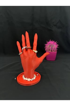 Kırmızı 18 CM Dekoratif Beyaz El Takı Mankeni, Yüzük Standı, Ürün Sergileme Standı, Organizer