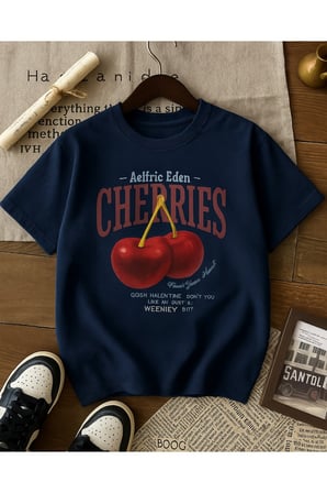 Beyaz Cherrıes Baskılı Oversize T-Shirt