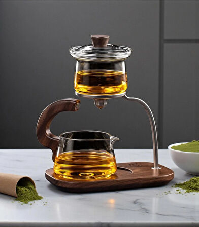 Sihirli Çay ve Su Ayırıcısı Bitki Çayı Yaprak Çay İçin Demlikli Şeffaf Çaydanlık Bambu Çay Demleme