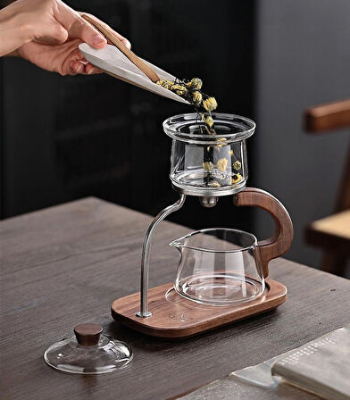 Sihirli Çay ve Su Ayırıcısı Bitki Çayı Yaprak Çay İçin Demlikli Şeffaf Çaydanlık Bambu Çay Demleme