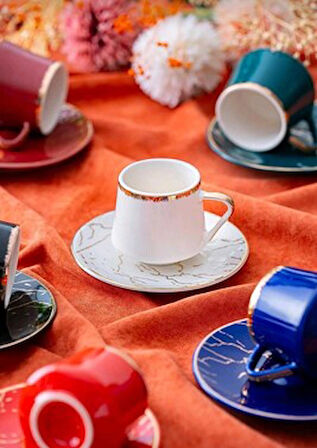 6 Kişilik Renkli Porselen Türk Kahve Fincanı Takımı