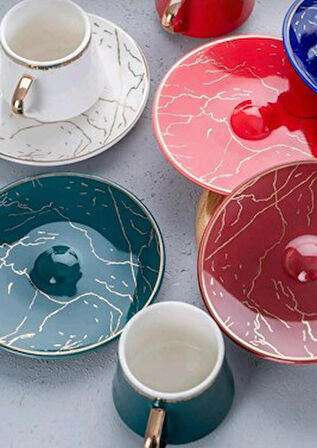 6 Kişilik Renkli Porselen Türk Kahve Fincanı Takımı