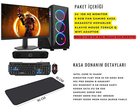 OYKUTECH i5 12400F RX 6650 XT 32GB RAM Gaming Set