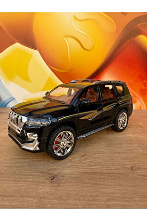Toyota Land Cruıser Jip Diecast 1:24 Koleksiyonluk Metal Araba Açılan Kapılar Sesli Işıklı Siyah