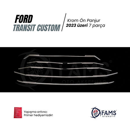 Ford Transit Custom 2023 > Ön Panjur 7 Parça Paslanmaz Çelik