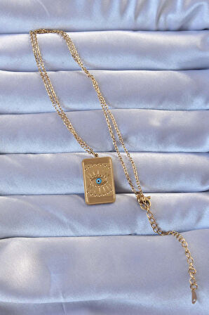 316L Altın Renk İşlemeli Nazarlı Göz Model Vintage Kolye