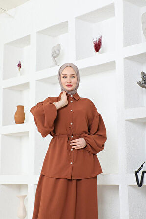 Etekli Tesettür Ayrobin Takım BRC2409 Taba
