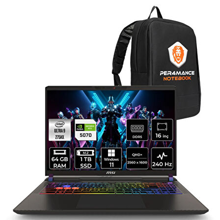 MSI Vector 16 HX AI Ultra 9 275HX 64GB 1TB SSD RTX5070/8GB 115W 16" QHD+ 240Hz W11H Gaming