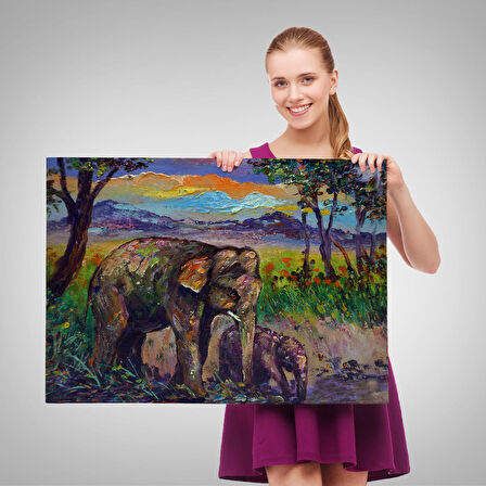 Harita Sepeti Ormandaki Yavru Fil ve Anne Fil Tablosu-1242