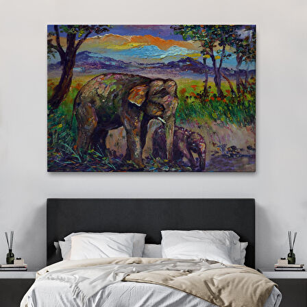 Harita Sepeti Ormandaki Yavru Fil ve Anne Fil Tablosu-1242