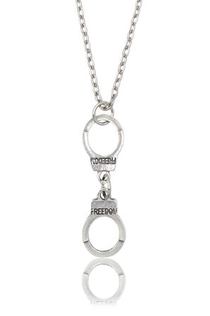 Freedom - Özgürlük  Kelepçe Erkek Kadın Kolye Antik Gümüş Kaplama - 60 cm Düz Zincir