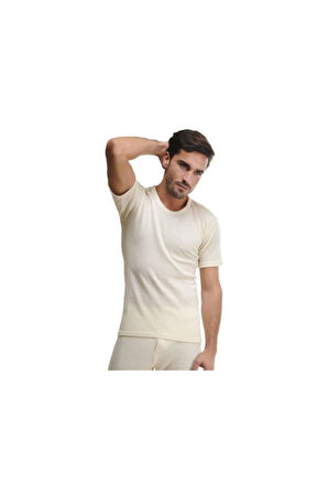 %100 Yün Erkek Kısa Kollu Fanila Bisiklet Yaka Woolmark Sertifikalı Ekoteks Belgeli