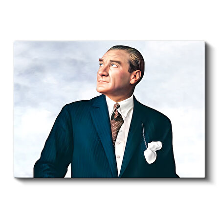 Lacivert Takım Elbiseli Atatürk Portre Kanvas Tablo