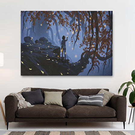 Harita Sepeti Ağaçlardan Düşen Parlak Yaprakları Toplayan Kadın Tablosu-1243