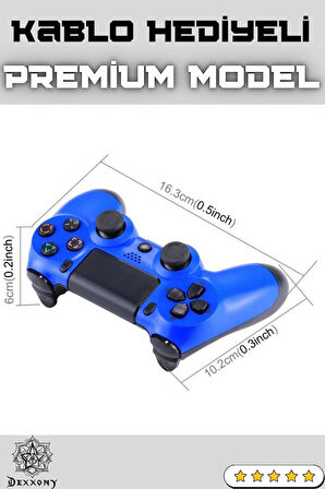 Premium PS4 Oyun Kolu Kablolu&Kablosuz Mavi Bluetoothlu Bilgisayar Uyumlu Kol GamePad Joystick