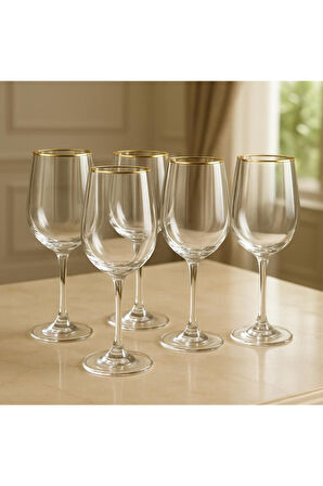 Kristal Ayaklı Bardak Altın Yaldızlı 350 ml 6 Adet