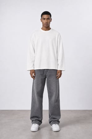 Erkek Baggy Jean Koyu Gri