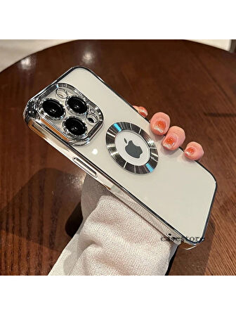İPHONE 14 PRO MAX UYUMLU OMEGA LAZER KESİM YUMUŞAK KILIF KAMERA KORUMALI ŞIK TASARIM SİLİKON ŞEFFAF KENAR GÜMÜŞ