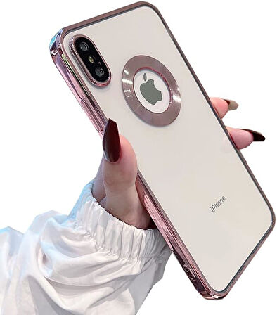 İPHONE X XS UYUMLU OMEGA LAZER KESİM YUMUŞAK KILIF KAMERA KORUMALI ŞIK TASARIM SİLİKON ŞEFFAF KENAR ROSE GOLD
