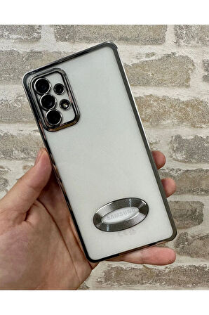 SAMSUNG A53 UYUMLU OMEGA LAZER KESİM YUMUŞAK KILIF KAMERA KORUMALI ŞIK TASARIM SİLİKON ŞEFFAF KENAR GÜMÜŞ