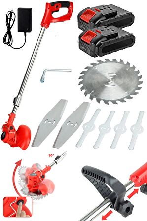 Turbo Şarjlı Çift Akülü 21000VL Kömürsüz Motor Çim Çalı Ot Biçme Tırpanı Teleskopik Uzatma Kolu