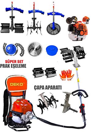 Ultra Dynamix Seri Benzinli Sırt Tipi Tırpan 20HPX Motor Çim Çayır Biçme + Toprak Eşeleme Çapa Set