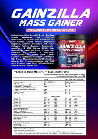 SSN İkili Mass Gainer Karbonhidrat Gainzilla 10 KG Gainer (Çilekli Dondurma-Çikolata Karamel)