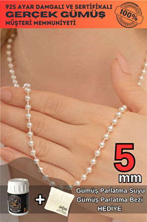 Kadın Gümüş Kolye - 5mm Top Zincir Model 925 Ayar Gümüş Kadın Kolye Zincir