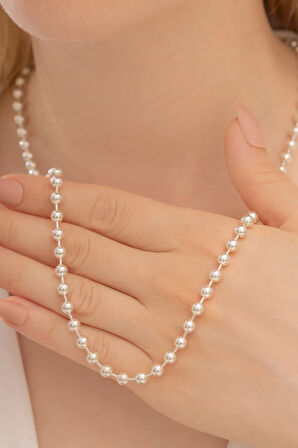 Kadın Gümüş Kolye - 5mm Top Zincir Model 925 Ayar Gümüş Kadın Kolye Zincir