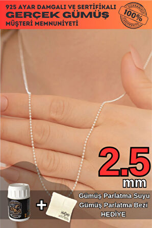 Kadın Gümüş Kolye - 2,5mm Top Zincir Model 925 Ayar Gümüş Kadın Kolye Zincir