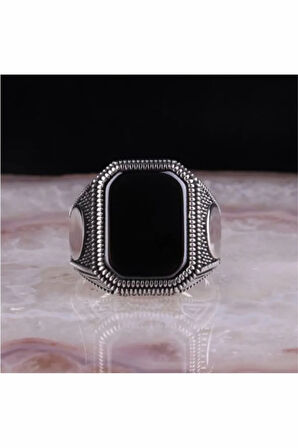 Erkek Gümüş Yüzük - Oniks Taşlı Erkek Yüzük