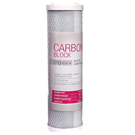 10” Coconut Bazlı Blok Karbon Kartuş Su Arıtma Filtresi