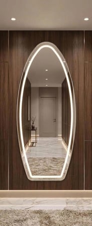 KROM METAL ÇERÇEVELİ OVAL LEDLİ DİMMERLİ AYAKLI boy aynası