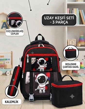 İLKOKUL 3 LÜ SET KAREKTER DESENLİ LAPTOP BÖLMELİ KALEMLİK,BESLENME ÇANTALI ERKEK ÇOCUK OKUL SIRT ÇANTASI 41*27*17 cm