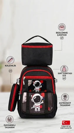 İLKOKUL 3 LÜ SET KAREKTER DESENLİ LAPTOP BÖLMELİ KALEMLİK,BESLENME ÇANTALI ERKEK ÇOCUK OKUL SIRT ÇANTASI 41*27*17 cm