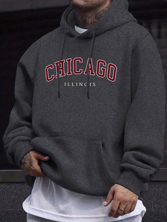 Chicago Illinois Mektup Yaratıcı Baskı Erkek Tişörtü Büyük Boy Sokak Kazakları Yeni Sonbahar