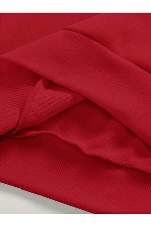 Erkek Kırmızı Boston Baskılı Oversize Sweatshirt