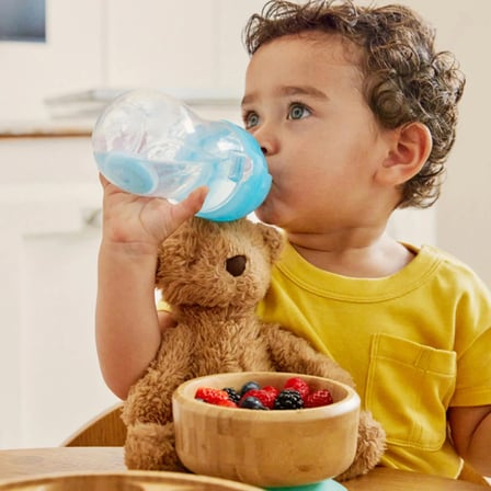 Munchkin Tıklama Kilitli Uçlu Pipetli Alıştırma Bardağı, 12ay+, 296ml, Mavi ve Isı Göstergeli Yumuşak Uçlu Bebek Kaşıkları 2li Set