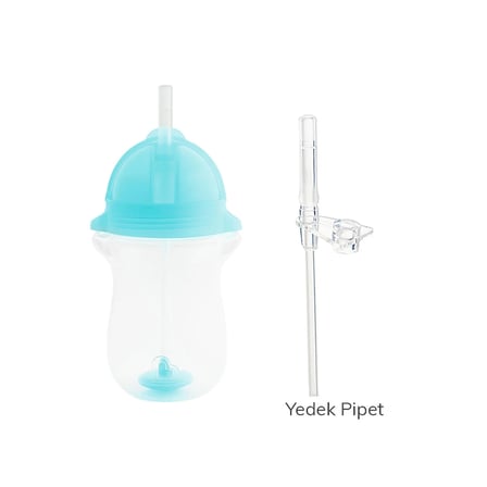 Munchkin Tıklama Kilitli Uçlu Pipetli Alıştırma Bardağı, 12ay+, 296ml, Mavi,& Yedek Pipet 1 Adet