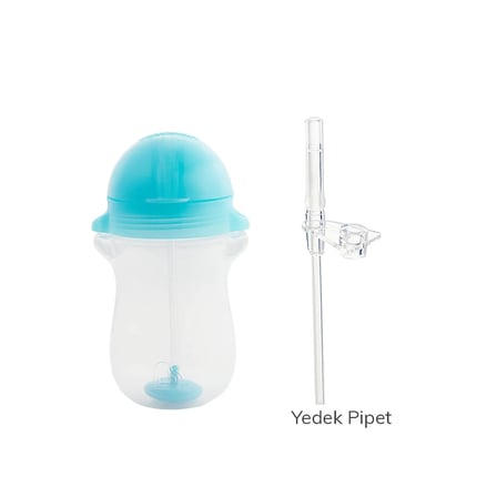 Munchkin Tıklama Kilitli Uçlu Pipetli Alıştırma Bardağı, 12ay+, 296ml, Mavi,& Yedek Pipet 1 Adet