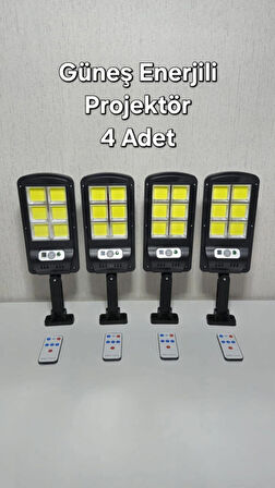 4 Adet Güneş Enerjili Kumandalı 3 Modlu Bahçe Ev Yol Mandıra Aydınlatma Projektörü