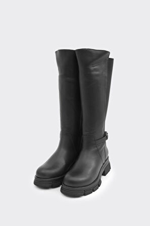 Hakiki Deri Fermuarlı Arka Kısım Streç Kadın Çizme